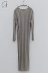 SWAYING 24 Autumn and Winter Vertical Striped V-Neck Structure Dress SW-SW24AW2L14-HUILV Gray Green